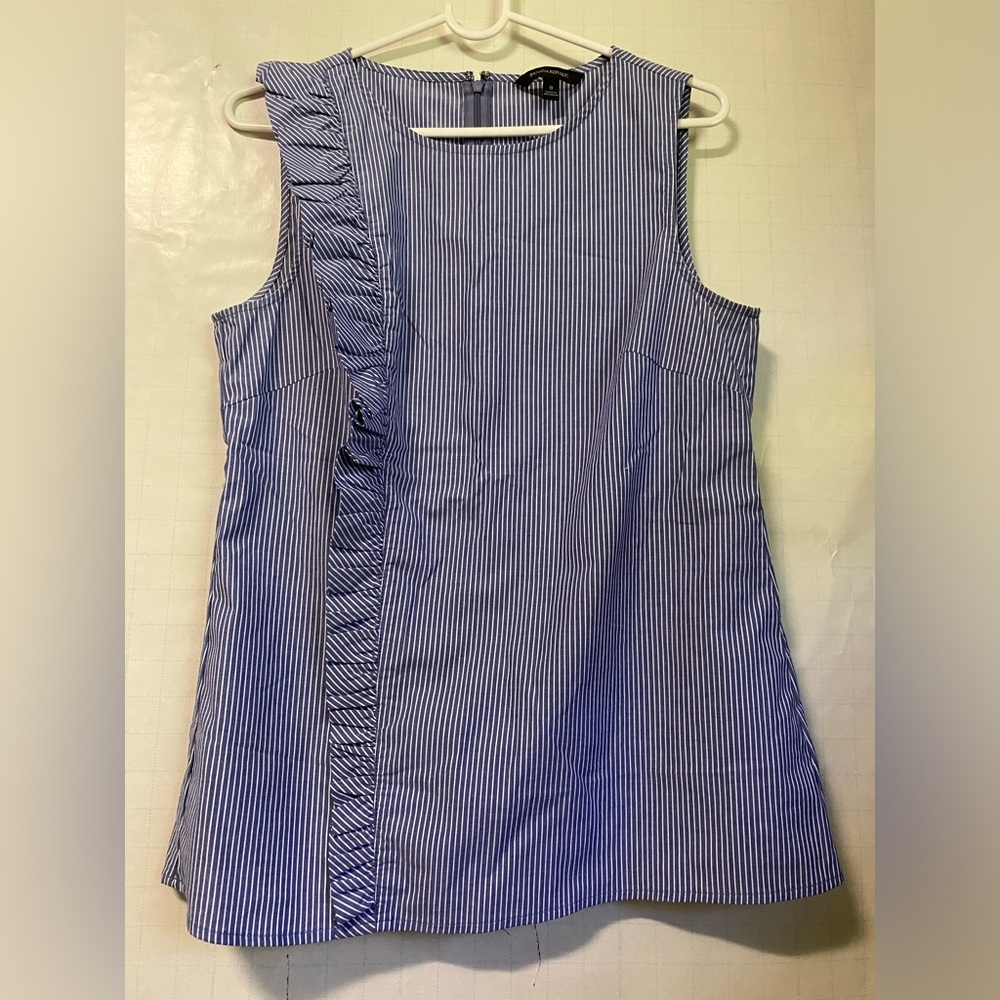 BANANA REPUBLIC Women Lightweight Cotton Tank Top Asymmetrical Ruffle Stripe